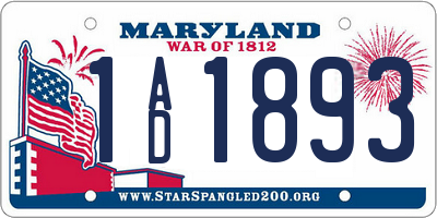 MD license plate 1AD1893