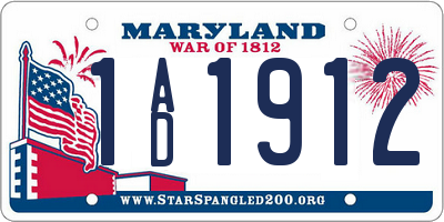MD license plate 1AD1912