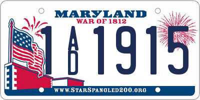 MD license plate 1AD1915