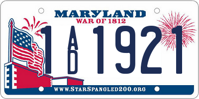 MD license plate 1AD1921