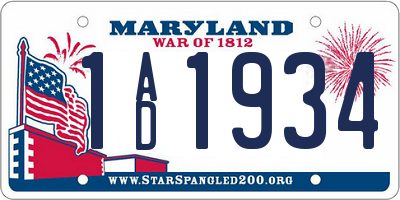 MD license plate 1AD1934