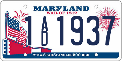 MD license plate 1AD1937