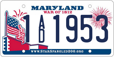 MD license plate 1AD1953