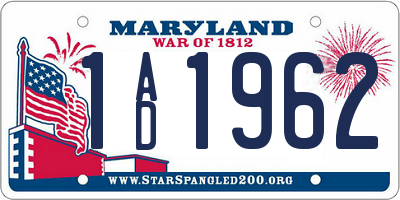 MD license plate 1AD1962