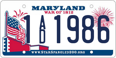MD license plate 1AD1986