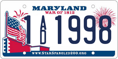 MD license plate 1AD1998
