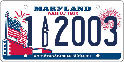 MD license plate 1AD2003