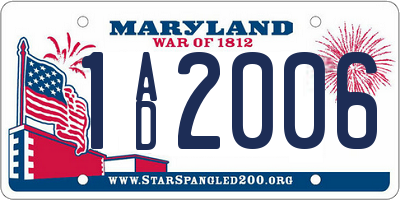 MD license plate 1AD2006