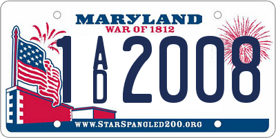 MD license plate 1AD2008