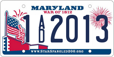 MD license plate 1AD2013