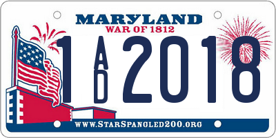 MD license plate 1AD2018
