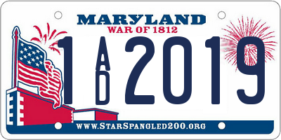 MD license plate 1AD2019