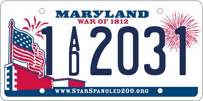 MD license plate 1AD2031