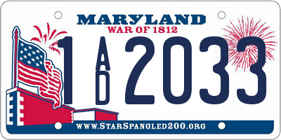 MD license plate 1AD2033