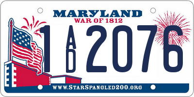 MD license plate 1AD2076