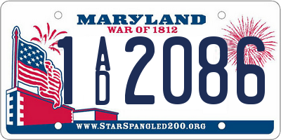 MD license plate 1AD2086