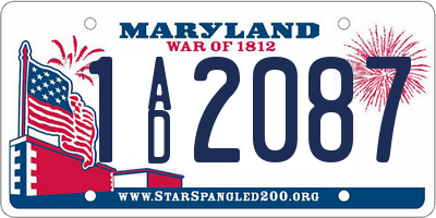 MD license plate 1AD2087