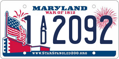 MD license plate 1AD2092