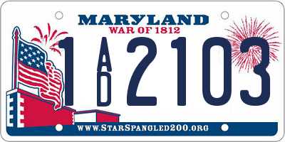MD license plate 1AD2103