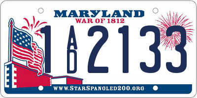MD license plate 1AD2133