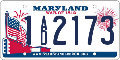 MD license plate 1AD2173