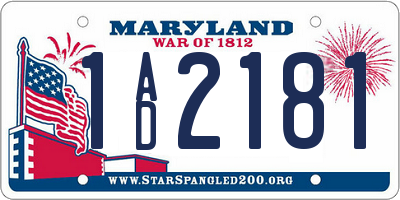 MD license plate 1AD2181