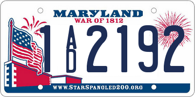 MD license plate 1AD2192