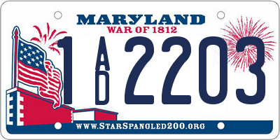 MD license plate 1AD2203