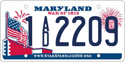 MD license plate 1AD2209