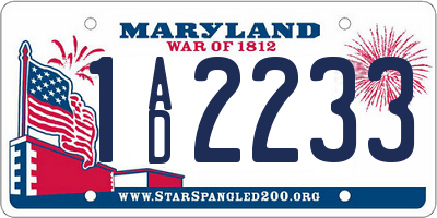 MD license plate 1AD2233