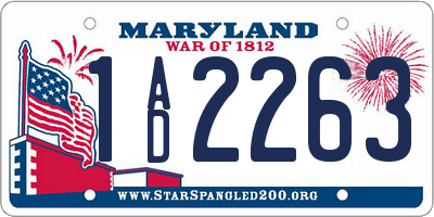 MD license plate 1AD2263