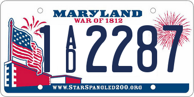 MD license plate 1AD2287