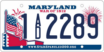 MD license plate 1AD2289