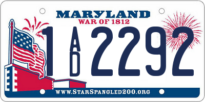 MD license plate 1AD2292