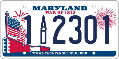 MD license plate 1AD2301