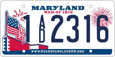 MD license plate 1AD2316