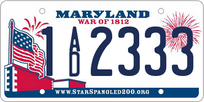MD license plate 1AD2333