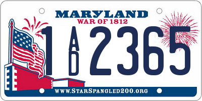 MD license plate 1AD2365