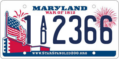 MD license plate 1AD2366