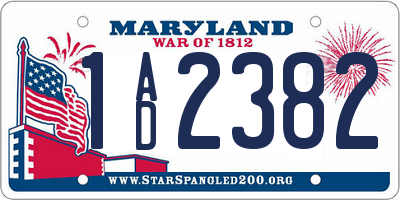 MD license plate 1AD2382