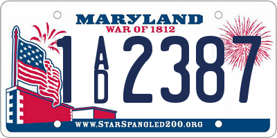 MD license plate 1AD2387
