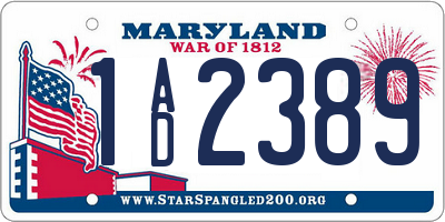 MD license plate 1AD2389