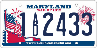 MD license plate 1AD2433