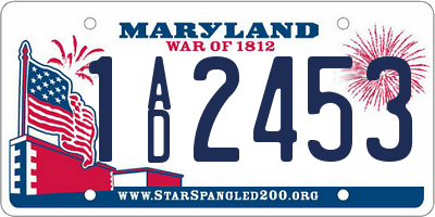 MD license plate 1AD2453