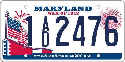 MD license plate 1AD2476
