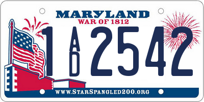 MD license plate 1AD2542