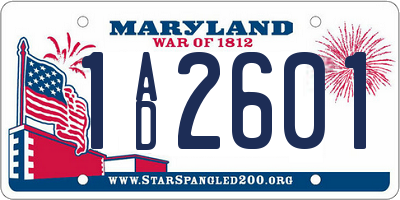 MD license plate 1AD2601