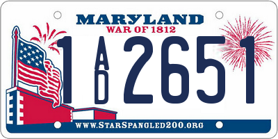 MD license plate 1AD2651