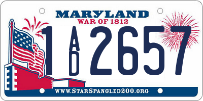 MD license plate 1AD2657