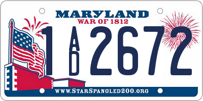 MD license plate 1AD2672